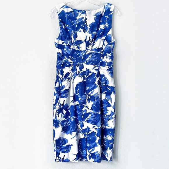 ADRIANNA PAPELL BLUE WHITE FLORAL SHEATH SLEEVELESS LINED KNEE LENGTH DR… - Picture 12 of 16